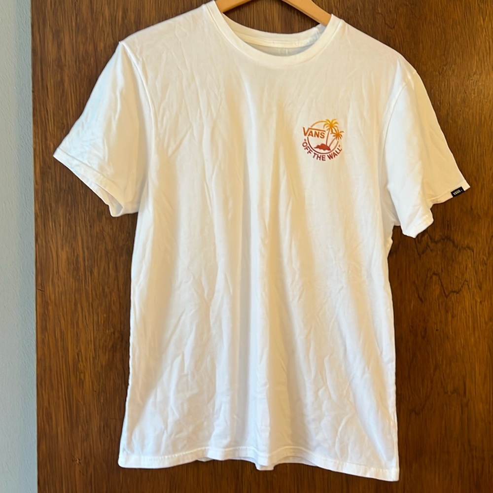 Vans Classic White Skate Shirt w/ Palm Tree Insignia Men's Slim L